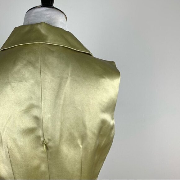 Ricki Freeman Teri Jon dress size 4 100% silk chartreuse square rhinestone belt - Picture 4 of 11